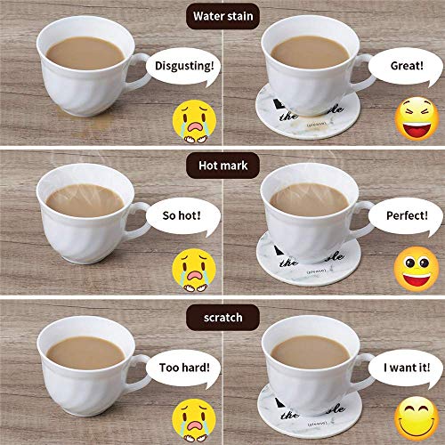Funny Coasters, 6 Pcs Leather Coasters with Holder, Perfect Housewarming Hostess Gifts, Protect Furniture from Water Marks Scratch and Damage(6Pcs, White Marble) - color: White