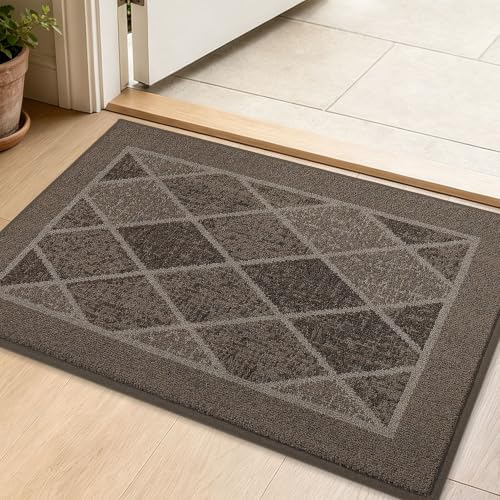 BEQHAUSE Dirt Trapper Door Mats 20" x 32", Non-Slip Washable, Brown | Doormat Indoor Entrance Low-Profile, Dirt Resistant and Absorbent Entryway Rugs Inside Welcome Floor Mat for Front Back Door - color: Brown, size: 20" X 32" (Rectangular)