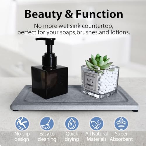 2 PCS Water Absorbing Stone Trays for Bathroom Sink Fast Drying Coasters | 9.5" x 4.7", Vanity Tray, Diatomaceous Earth Mat, Hand Soap Holder with Anti-Skid Feet, Kitchen Counter, Sink Caddy Organizer - color: 9.45" X 4.72" Grey