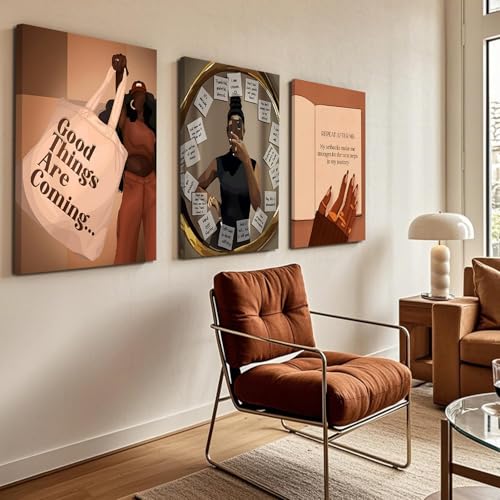 Yudinbin Black Girl Wall Art Set of 3, African American Woman 12x16 Framed | Fashion Abstract Black Woman Canvas Prints Add Bold Modern Style to Living Rooms, Bedrooms, Offices, and Gallery Walls - color: black woman canvas, size: 16L" x 12W"