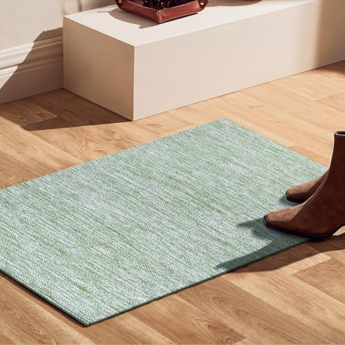 Hand Woven Area Rug 2x3 Feet - Rustic Farmhouse Bohemian Accent Rug for Living Room Bedroom Kitchen Entryway Floor Mats - Ideal for High Traffic Areas 100% Cotton Rag Rug Green - color: Green, size: 2' x 3' (Rectangular)