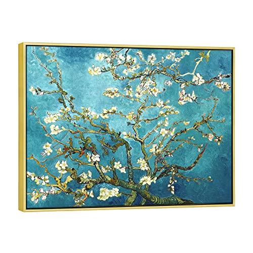 Wieco Art Framed Wall Art Almond Blossom Floral Giclee Canvas Prints of Van Gogh Famous Oil Paintings Reproduction Flowers Pictures on Canvas Wall Art for Bedroom Home Decorations - size: 28"L x 20"W