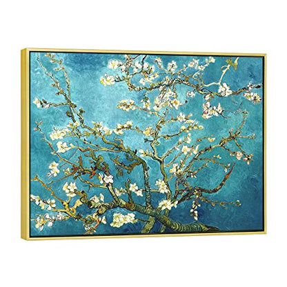 Wieco Art Framed Wall Art Almond Blossom Floral Giclee Canvas Prints of Van Gogh Famous Oil Paintings Reproduction Flowers Pictures on Canvas Wall Art for Bedroom Home Decorations - size: 28"L x 20"W
