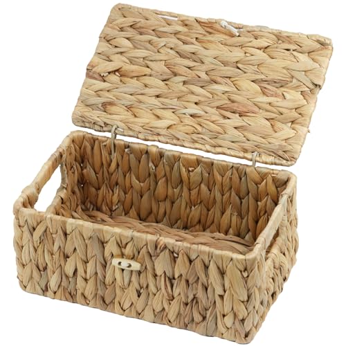 ORDELITE Water Hyacinth Wicker Storage Basket with Lid, Small | Decorative Box, Built-In Handles, Baskets for Organizing, Shelf Organizer Bin, Rectangular Woven Design, 10.2 x 6.3 x 3.9 - size: Small