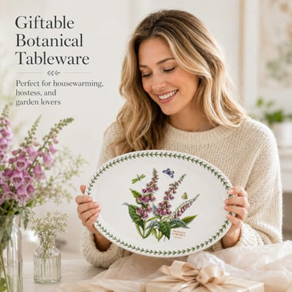 Portmeirion Botanic Garden Oval Platter - Porcelain & Foxglove Motif | 13" Serving Platter for Appetizers, Desserts & More - Dishwasher, Microwave, Freezer & Oven Safe with Chip-Resistant Glaze