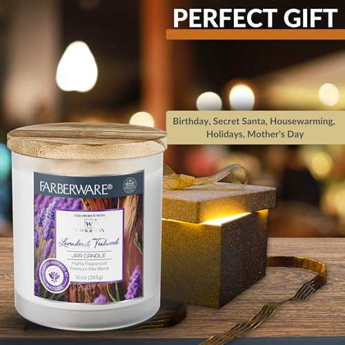 10oz Lavender and Teakwood Jar Candle by Farberware – Soy Wax Blend, Two Wick Highly Scented Candle for Entertaining, Personal Relaxation – Up to 50 Hours Burn Time – for Any Fragrance Lover
