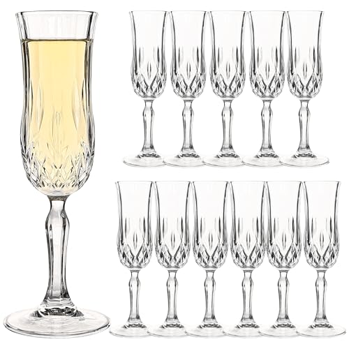 Champagne Flutes Set of 12, 4 oz Vintage Champagne Glasses with Cut Design | Elegant Stemware for Champagne, Prosecco, Mimosa, Dishwasher Safe, Ideal for Weddings, Parties, and Home Use