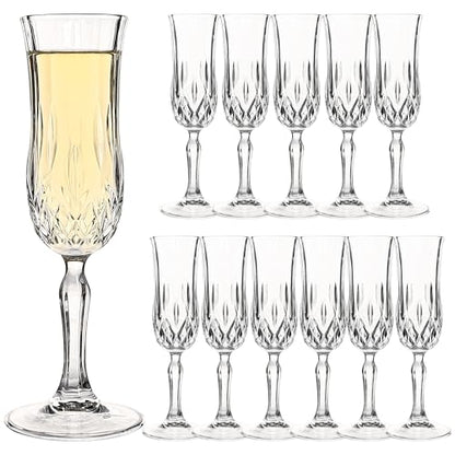 Champagne Flutes Set of 12, 4 oz Vintage Champagne Glasses with Cut Design | Elegant Stemware for Champagne, Prosecco, Mimosa, Dishwasher Safe, Ideal for Weddings, Parties, and Home Use