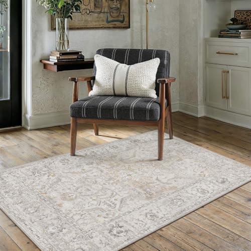 Area Rugs 3x5 Washable Rugs for Living Room Non-Shedding Bedroom Rug Textured Distressed Non Slip Stain Resistant Low Pile Throw Carpet for Home Decor (Beige Grey) - color: Beige Grey, size: 3' x 5' (Rectangular)