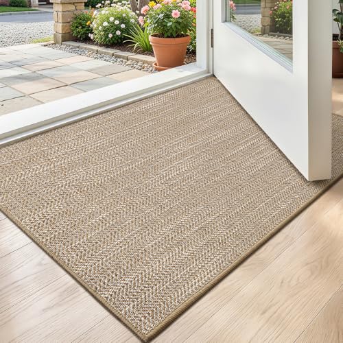 LUMI Ultra Thin Indoor Door Mat 24x36, Non-Slip Rubber Dirt Trapper | Low Profile Entryway Mat, Dirt Resistant Doormat, Stain Resistant Durable, Easy Clean for Inside, Patio, Porch, Khaki - color: Khaki, size: 2' x 3' (Rectangular)