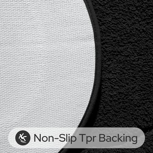 HOMEIDEAS Black Oval Bathroom Rug Sets 2 Piece 20" x 32" + 16" x 24" | Microfiber Bath Mats, Non-Slip TPR Backing, Ultra Absorbent & Quick Dry, Machine Washable for Bathroom, Shower, Tub - color: Black