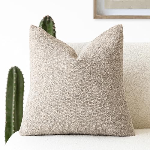 Foindtower Decorative Textured Boucle Throw Pillow Covers Accent Solid Pillow Cases Neutral Soft Cozy Couch Cushion Case for Chair Sofa Bedroom Living Room Home Decor 16x16 Inch,1PC, Oatmeal - color: Oatmeal, size: 16" x 16" (Pack of 1)