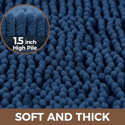 Bcoimo U Shaped Bath Rug Mat Set,2 Piece Chenille Navy Toilet Bathroom Rugs | Extra Soft Bathroom mat set;Non Slip with Rubber Back Bath Mats;High Absorbent And Quick Dry Microfiber mat; Machine Washable - color: Navy, size: U24×20 Plus 30×20