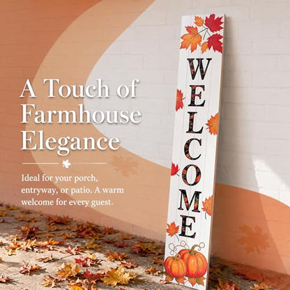 Vertical Wooden Fall Welcome Porch Sign,Rustic Autumn Porch Standing Sign,Decorative Leaning Sign for Front Entrance,Farmhouse Style Outdoor Welcome Decoration-47.2" H.