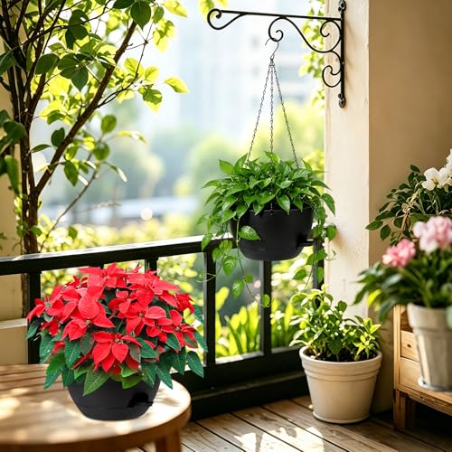 DANALLAN Hanging Planters for Indoor Plants, 2Pcs 12 Inch Self Watering Hanging Planter Basket Large Plastic Plant Holder with Removable 50 Oz Reservoir for Window Porch Garden Balcony