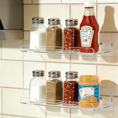 Acrylic Shower Shelves, Adhesive Shelf, Floating Shower Caddy Organizer for Home Decor,Clear Shower Shelf,No Drilling Wall Mounted Bathroom Shelves