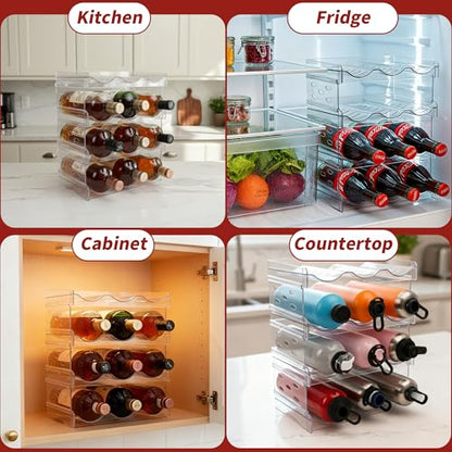 EZ COZY Wine Rack, 2 Tier Water Bottle Organizer for Cabinet (6 Bottles) | Clear Freestanding Wine Bottle Holder for Cabinet, Fridge, Pantry, Wine Rack for Inside Cabinet, Refrigerator, Countertop - size: 2 Tiers for 6 Bottles