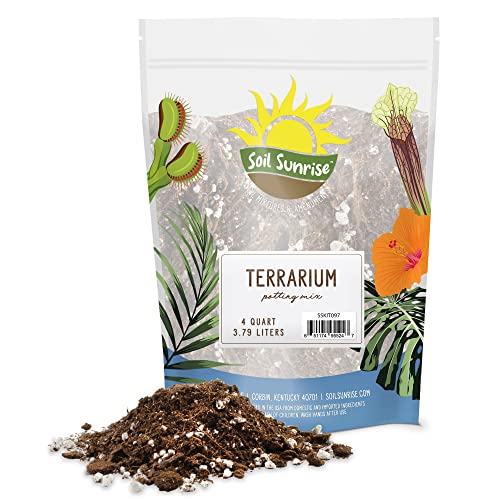 Soil Sunrise Terrarium Potting Soil Mix (4 Quarts) w/Blended Filtering Charcoal Custom Made for Terrariums - size: 4 Quarts