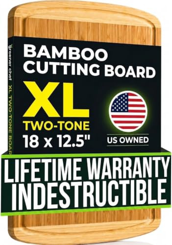 INDESTRUCTIBLE Bamboo Cutting Board (Extra Large) with Vertical Grain Strength Technology - Non Toxic, Spacious and Lightweight 18" XL Chopping Board Gift - Replacements for Life - color: Two-Tone, size: 18"L x 12.5"W