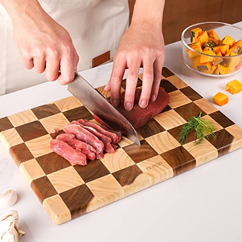 End Grain Wooden Cutting Board, Checkered Chopping Board for Kitchen, Reversible Serving Board for Cheese, Bread & Fruits, 14.5 x 10 x 0.8 Inch - color: Rectangle checkerboard
