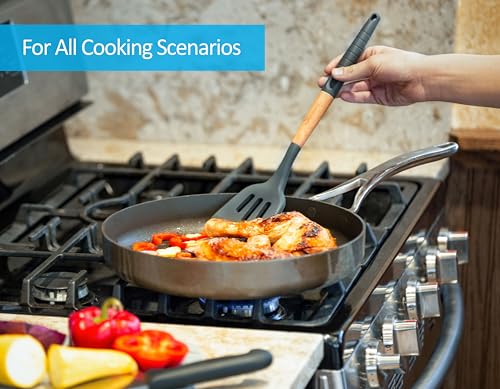 Silicone Cooking Utensils Set 6 Piece – Heat Resistant up to 480°F, BPA Free & Non-Scratch Kitchen Tools with Natural Wood Handles, Dark Gray - color: Dark Gray