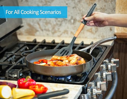 Silicone Cooking Utensils Set 6 Piece – Heat Resistant up to 480°F, BPA Free & Non-Scratch Kitchen Tools with Natural Wood Handles, Dark Gray - color: Dark Gray