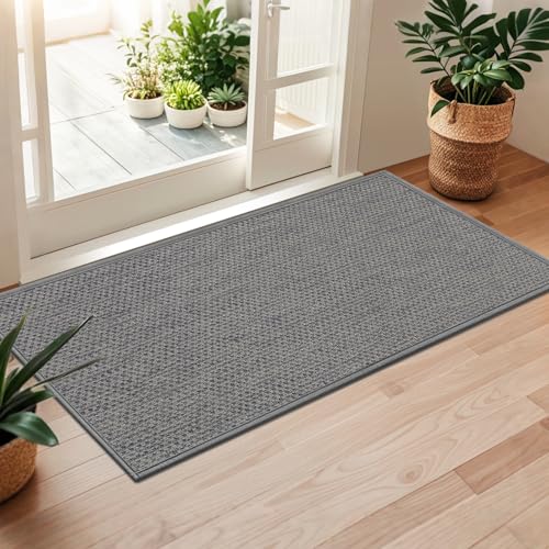 Door Mat 24"x47", Non Slip Door Mat Indoor Entrance, Rubber Backing Front Indoor Door mats Washable Absorbent Low-Profile Entryway Entry Resist Dirt Inside Door Mats, Light Grey - color: Light Grey, size: 1'11" X 3'11" (Rectangular)