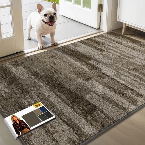JSEI Dirt Trapper Door Mat 36"x60", Non-Slip Doormat, Brown | Entryway Rugs Washable,Trap Dirt Absorbent Welcome Floor Mat, Low Profile Dog Door Mats for Front Back Door, Wet Shoes & Paws - color: Brown, size: 36'' X 60''