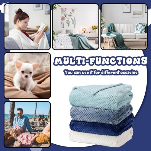 Newwiee 4 Pcs Fleece Throw Blanket, 3D Waffle Textured,Gradient Blue | Soft Lightweight Set for Couch Bed Sofa, Warm Winter Throws, No Shedding Pilling, Flannel Waffle Texture, 50x60 Inch - color: Gradient Blue
