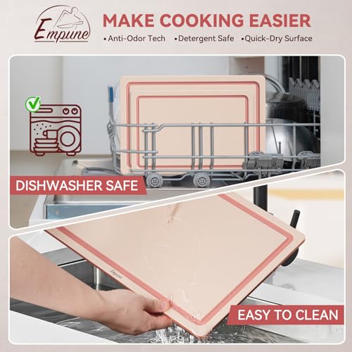 Empune 3-Piece Plastic Cutting Boards for Kitchen - Thick & Non-Slip Chopping Board Set with Juice Grooves, Dishwasher Safe, BPA Free, Includes Large & Small Sizes, Pink - color: Pink