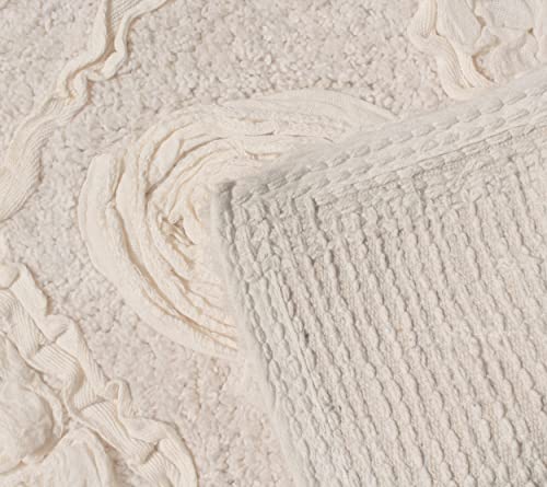 Home Weavers Bath Mat, Modesto Collection 100% Cotton, Rectangle 17''x24'', Soft Absorbent Bath Rug, Non Slip, Quick Dry, Washable, Ivory