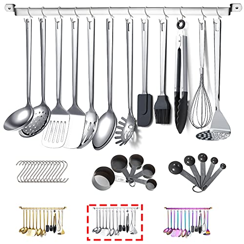 Stainless Steel Cooking Utensils Set,Kyraton 37 Pieces Kitchen Utensils Set, Kitchen Tool Gadgets Set with Utensil Holder Non-Stick and Heat Resistant Dishwasher Safe - color: 1.37 piece silver set