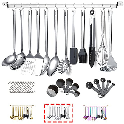 Stainless Steel Cooking Utensils Set,Kyraton 37 Pieces Kitchen Utensils Set, Kitchen Tool Gadgets Set with Utensil Holder Non-Stick and Heat Resistant Dishwasher Safe - color: 1.37 piece silver set