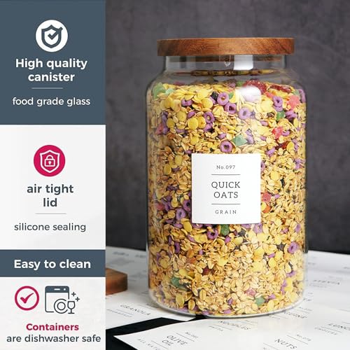 CZHQSMZ Set of 2 Large Glass Flour and Sugar Containers with 132 Pantry Labels - Glass Food Storage Jars with Airtight Bamboo Lid for Flour Pasta Candy Coffee Cookie and More(1 Gallon/4000 ml) - color: 4000ml