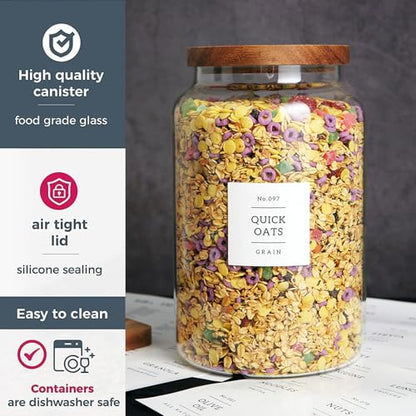 CZHQSMZ Set of 2 Large Glass Flour and Sugar Containers with 132 Pantry Labels - Glass Food Storage Jars with Airtight Bamboo Lid for Flour Pasta Candy Coffee Cookie and More(1 Gallon/4000 ml) - color: 4000ml