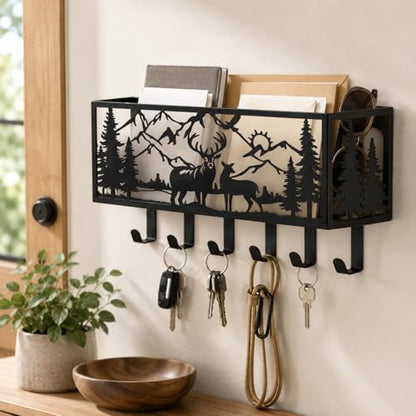 Deer Metal Wall Mail Organizer Wall Mounted Key and Mail Holder Mail Basket Hanging Mail Sorter and Key Organizer for Entryway Bedroom Bathroom - size: Small, style: Mail Shelf