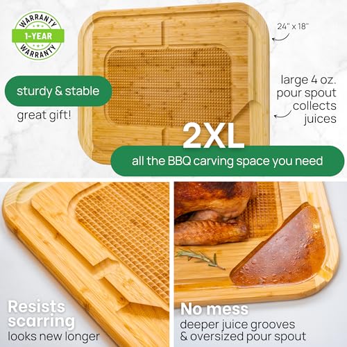 HUGE Organic Bamboo Extra Large Carving Board with Lifetime Replacements - 2XL Meat Cutting Board and Wooden Butcher Block with Pour Spout, Turkey Platter for Christmas Holiday Essentials - size: 24"L x 18"W