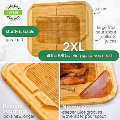 HUGE Organic Bamboo Extra Large Carving Board with Lifetime Replacements - 2XL Meat Cutting Board and Wooden Butcher Block with Pour Spout, Turkey Platter for Christmas Holiday Essentials - size: 24"L x 18"W