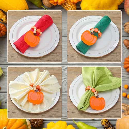 KPOSIYA Fall Thanksgiving Napkin Rings Set of 12, Pumpkin Maple Leaf Napkin Rings for Table Decor, Wooden Napkin Holder Buckle for Holiday, Halloween, Fall Banquet, Home Party, Wedding Supplies - size: 12pcs, style: Pumpkin Maple Leaf 3