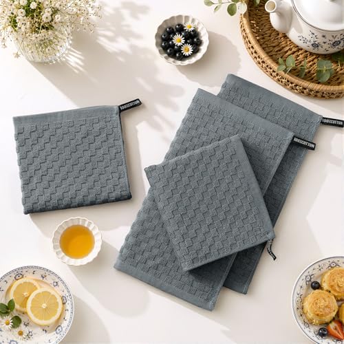 Homaxy 100% Cotton Terry Dish Cloths, 12"x12", 8-Pack, Dark Grey | Ultra Soft Absorbent Dish Towels with Hanging Loop, Pineapple Grid Designed - color: Dark Grey, size: 12 x 12 - 8 Pack