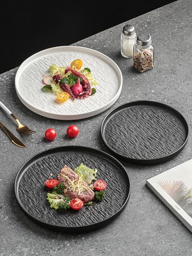 AOSIFIEL Ceramic Dinnerware set with Mugs for 4, 20 pcs, Dish set for 4, Porcelain Plates and Bowls Sets, Black Dishware Sets Stoneware Dinner Plates Sets Platos de Cocina Vajilla - color: Black Rock-Textured with Mug（20pcs）