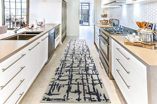 Hallway Runner Rug Non Slip Rubber Backing, 26 inch x 8 ft, Abstract Cream, Heavy Duty Berber Style Carpet Runner for Entryway, Kitchen, Bathroom, Bedroom, Laundry Room. - color: Abstract Cream, size: 8 Foot Long Runner Rug