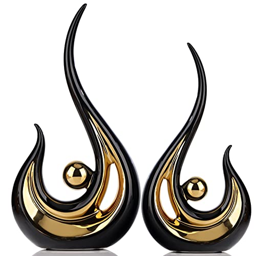 XMGZQ 2pcs Black and Gold Modern Abstract Art Statue Table Decoration,Elegantes Ceramic Statue for Home Décor Accent,Mantel,Bookshelf,Centerpiece Table Decorations for Dining Room,adornos para sala - color: Black