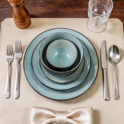 Stoneware Sonoma 56pc Dinnerware Set, Black + Speckled Spin Wash Turquoise - color: Turquoise