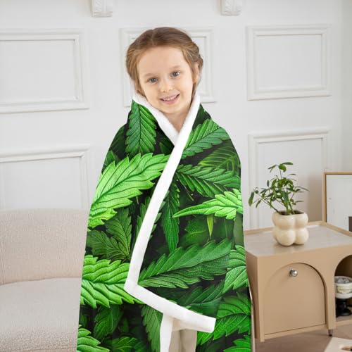 Erosebridal Leaves Flannel Blanket for Kids Men Adult Leaf Printed Bed Blanket Green Nature Plant Hippie Plush Blanket Baby 30"x40" - color: Jcxs3815, size: Baby(30"x40")