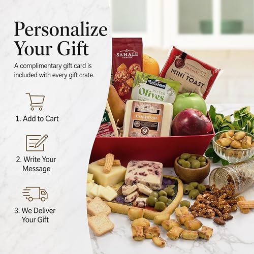 Capalbo's Fruit and Cheese Gift Basket Deluxe | Cheese and Fruit Gift Baskets w/Cheddar & Cranberry Cheeses, Fresh Fruits, Crackers & More | Gift-Ready Packaging w/Personalized Message