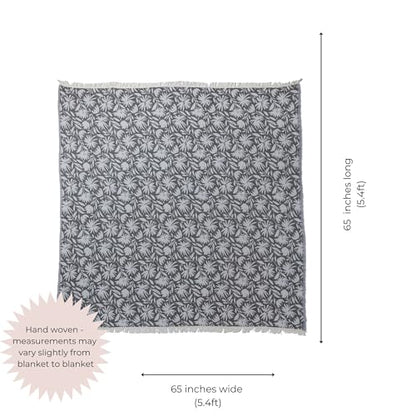 Flower Organic Cotton Turkish Throw Blanket, Muslin - Black | Thin, Soft, Lightweight, Breathable Gauze Weave, White Reversible Floral Print, for Sofa, Chair, Couch, 65" x 65" - color: Black Whimsy
