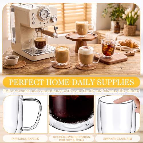 Patelai Glass Coffee Mugs Set of 6, 16 oz Clear Double Walled Coffee Cups Glasses Insulated Latte Mugs with Handle Espresso Clear Cups for Hot and Cold Beverages - color: Clear round, size: 480ml