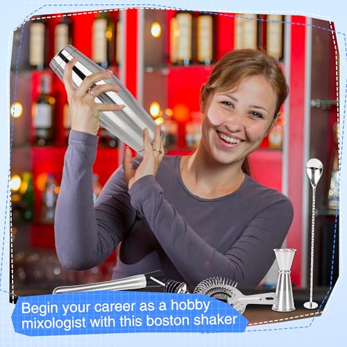 24 Pcs Shaker Set Stainless Steel Cocktail Drink 18 oz&28 oz Shaker Tin with Strainer Jigger Long Spoon Muddler Bottle Pourer Mixed Alcohol Tool for Beginner Bartender Kit