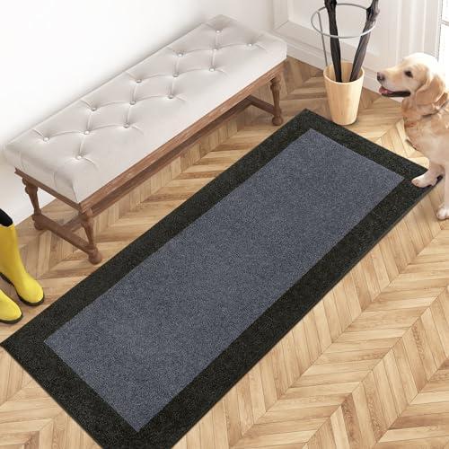 PURRUGS Hallway Runner Rug, 24" x 60", Bluish Grey & Charcoal | Machine Washable, Non-Slip, Waterproof TPR Backing, Super Absorbent, Low Profile, For Hallway, Kitchen, and Entryway - color: Bluish Grey & Charcoal, size: 24" X 60"